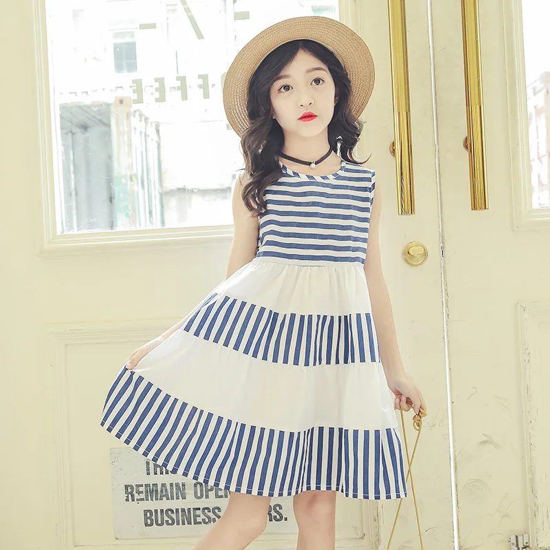 2019 new summer baby girls clothes kids cotton striped vest dress fashion teenage girl princess party dresses for 4 6 8 10 12 yr | Детская