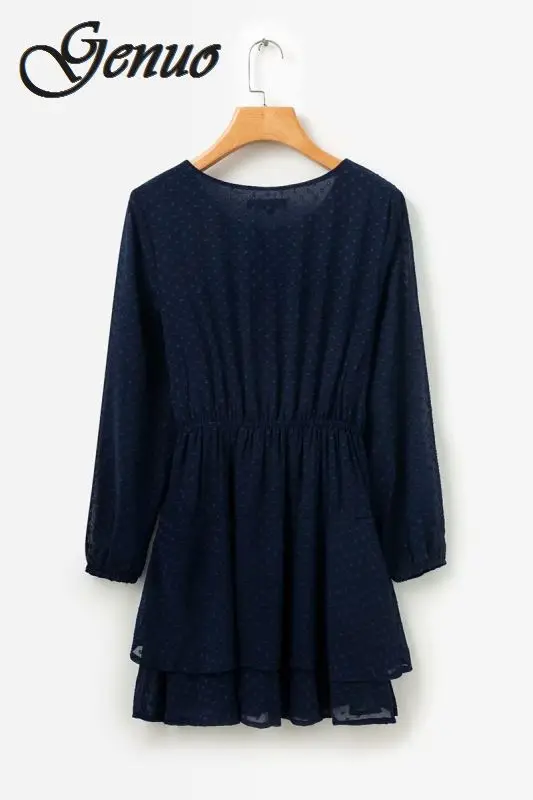 

Vintage Party Women Dress Casual Elegant Long Sleeve Polka Dot Dress Solid Short Summer Chiffon Dress Vestidos