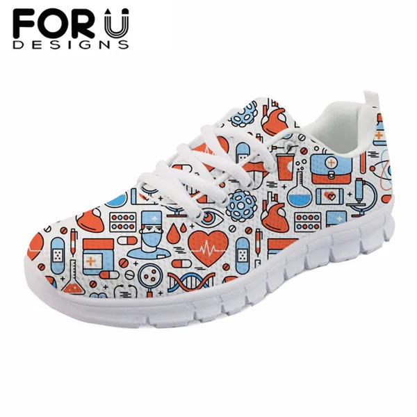 H9445AQ FORUDESIGNS/Женская обувь для медсестры удобная обувь без каблука из сетчатого материала кроссовки на шнуровке с принтом медведя для медсестры Женская летняя обувь - Цвет: H9445AQ