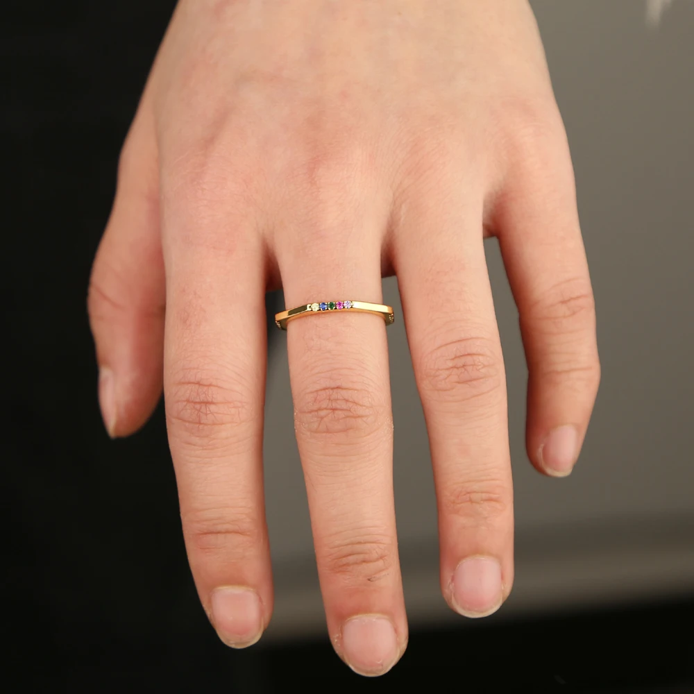 tiny New design geometry square ring simple girlfriend lovely jewelry Gold color white rainbow cz women girl trendy | Украшения и