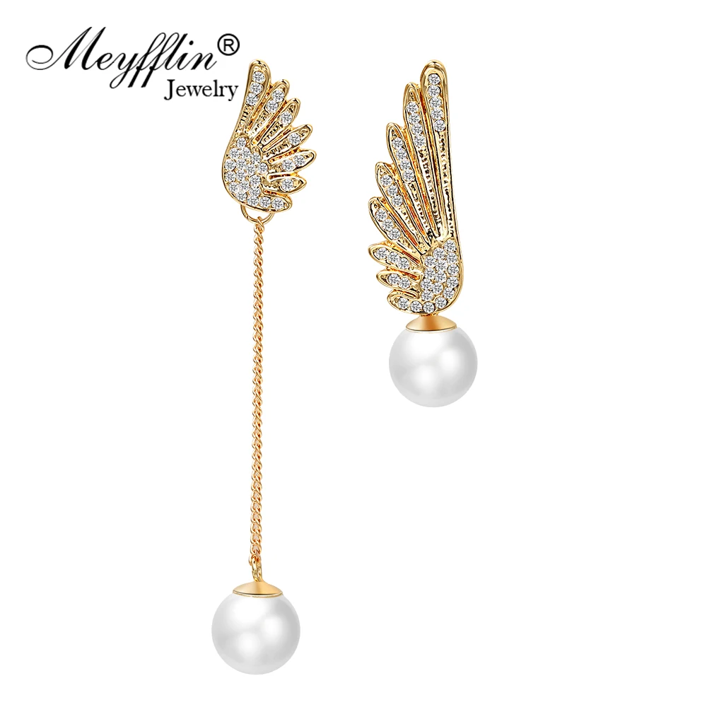Женские серьги гвоздики с жемчугом золотистые крыльями 2021|earings|jewelry chandelier