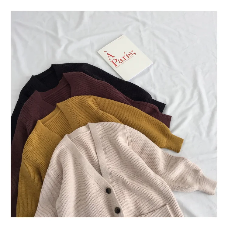 

Women Cardigan Coat Double Pocket Loose Sweater Jacket 2019 Autumn Winter Single Breasted Oversized Knitted Cardigan Knitwear