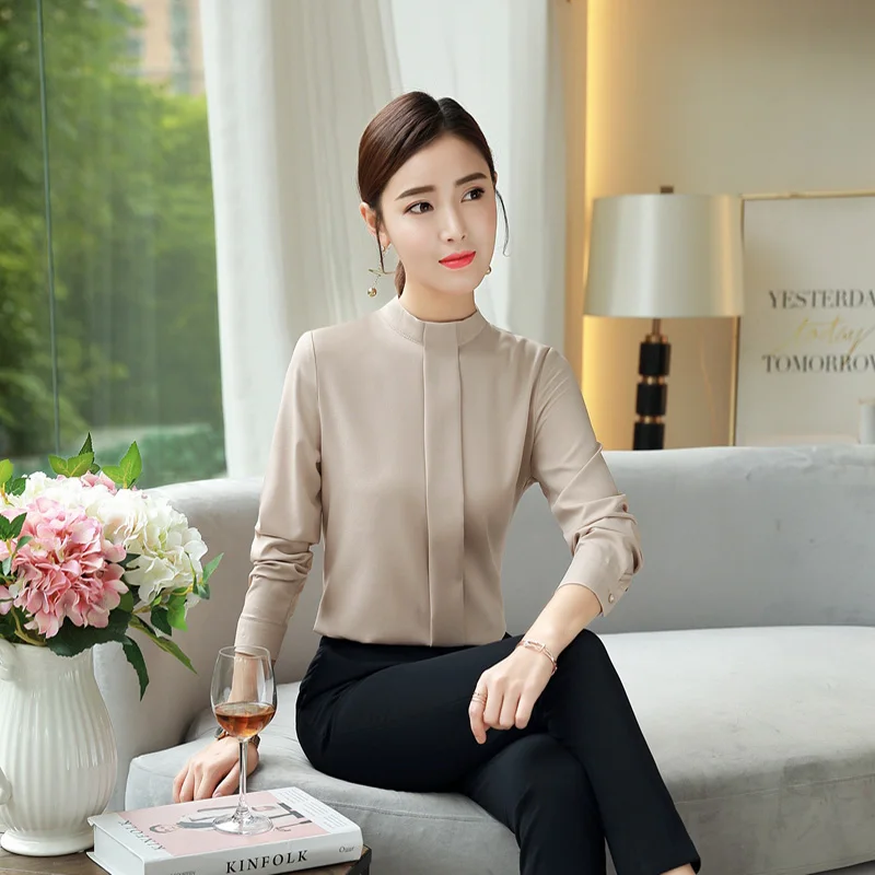 Женская шифоновая блузка с длинным рукавом однотонная Элегантная для офиса