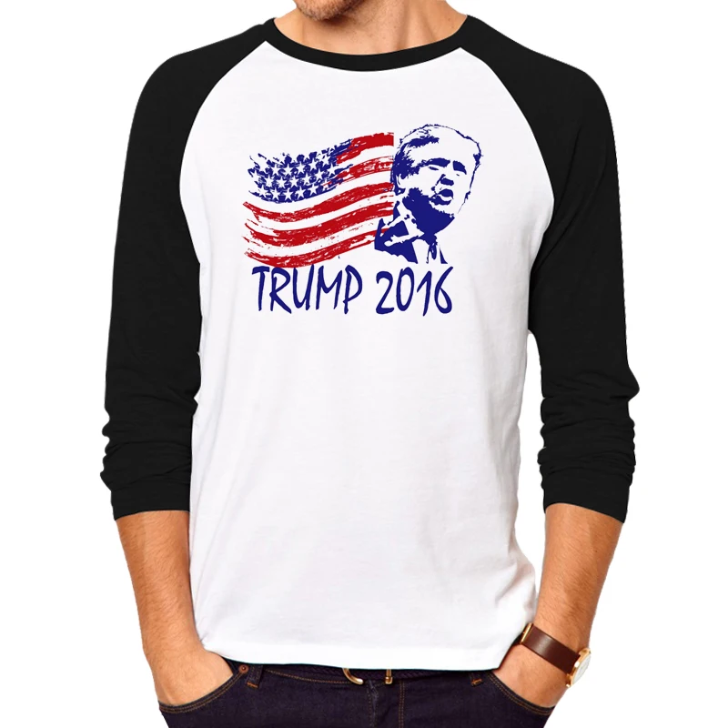 Новая забавная футболка Trump 2016 США Мужская весенняя и осенняя Повседневная с