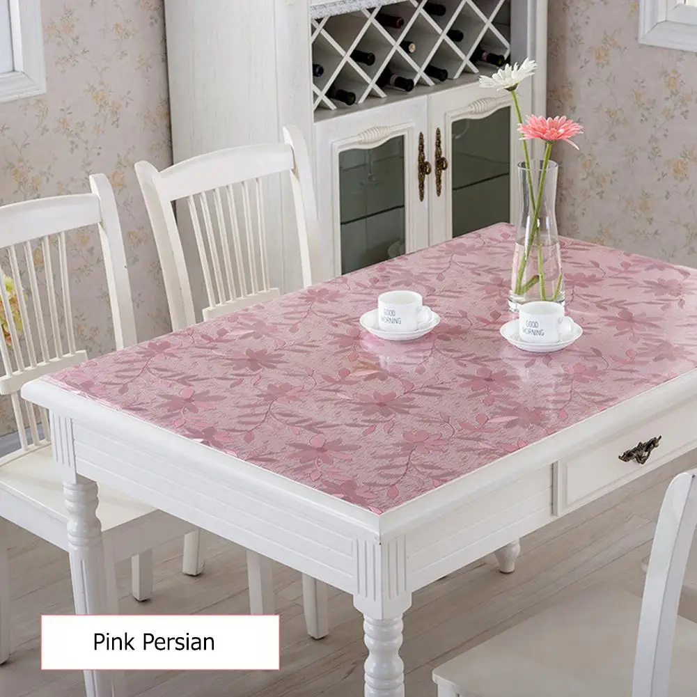 Pink cosmos DSstyles Водонепроницаемый Мягкий стеклянный домашний стол покрытие с элегантным узором для домашнего декора - Цвет: Pink cosmos