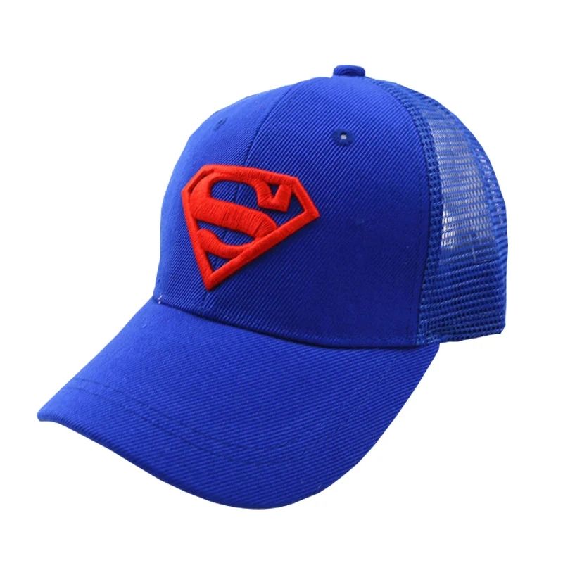blue superman Детские шляпы для детей от 3 до 10 лет, бейсболка с Суперменом, Кепка с капитаном Америкой, детские шапки в стиле хип-хоп, летняя модная бейсболка для мальчиков, Детская кепка в стиле хип-хоп для мальчиков - Цвет: blue superman