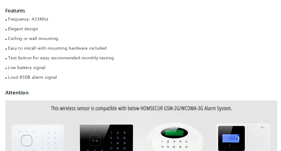 HOMSECUR A8 433 МГц Беспроводной дым/детектор пожарной сигнализации для наших сигнализации Системы