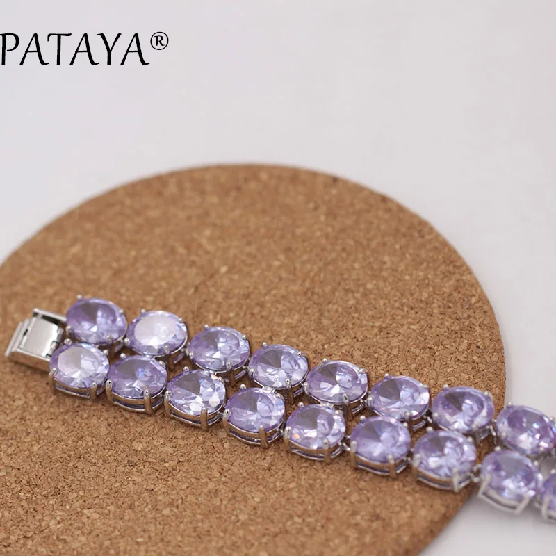 Женский двухрядный браслет PATAYA фиолетовый овальный с натуральным цирконием 77 г