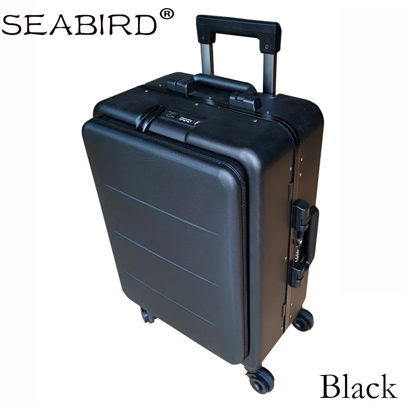 SEABIRD, 20 дюймов, 24 дюйма, алюминиевая рама, чемодан для путешествий, чемодан для переноски, тяга, чемодан на колесиках, чемодан на колесиках - Цвет: BLACK