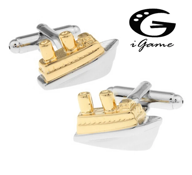 

Free Shipping Fashion Cufflinks Gold-color Ship Design Copper Material Men's Gift Cuff Links