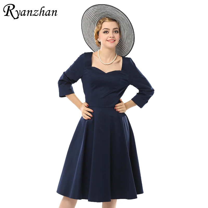 Ryanzhan Весной Новый 2017 Одри Хепберн Плюс Размер Элегантный 50 s 60 Ретро Dress Половина