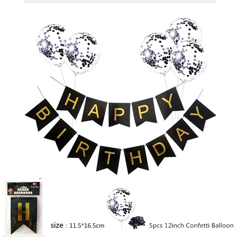 Banner Balloon Black Шар с днем рождения Воздушные буквы альфабе розово-золотые фольгированные шары День рождения украшения для детей и взрослых Гелиевый шар Globos - Цвет: Banner Balloon Black