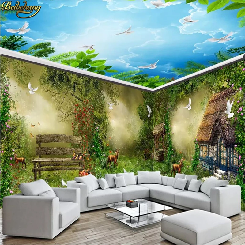 beibehang Custom Fantasy Fairy Forest Lodge Wallpaper Living Room Bedroom Backdrop papier peint Mural 3D wall papers home decor |