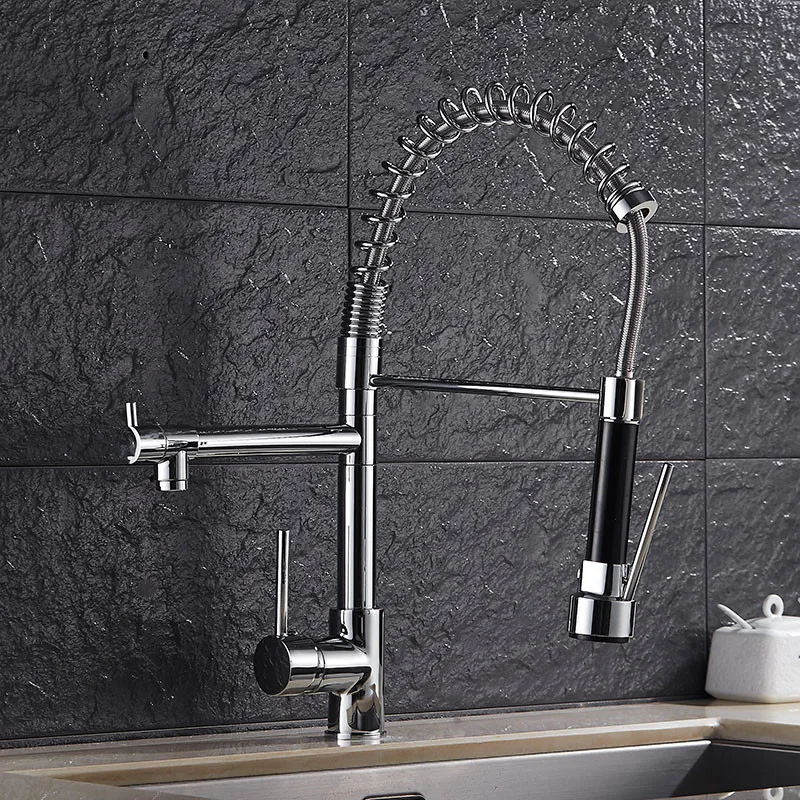Kitchen Sink Faucets Brass Pull Down Spray Nozzle Mixer Tap Dual Handle Hot and Cold Water Crane Spring Faucet | Обустройство дома