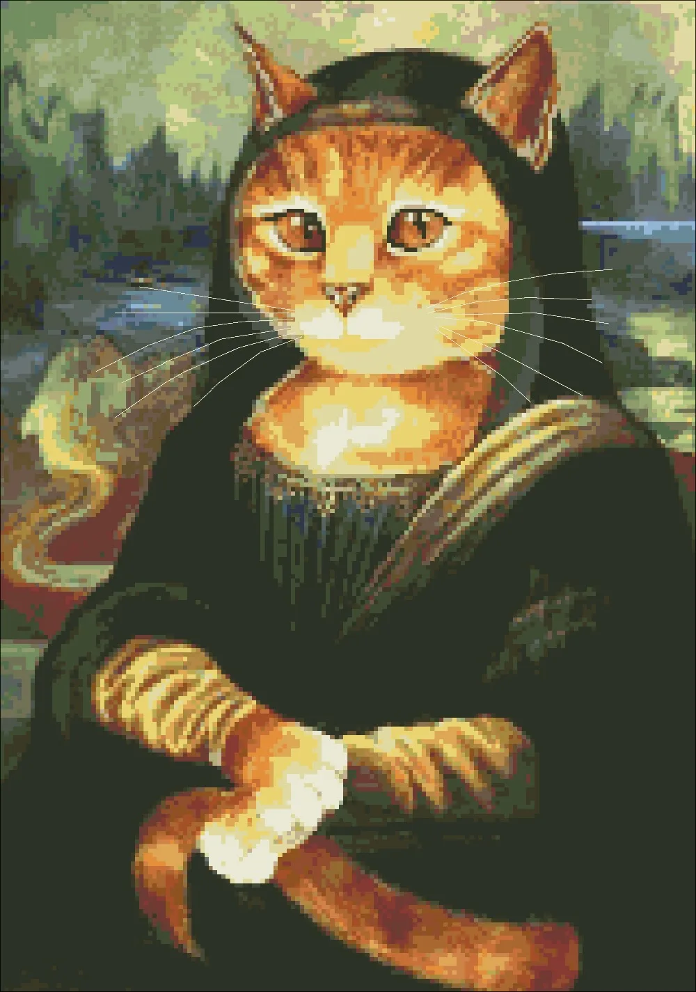 

Cat Mona Lisa cross stitch package cartoon animal 18ct 14ct 11ct cloth cotton thread embroidery DIY handmade needlework