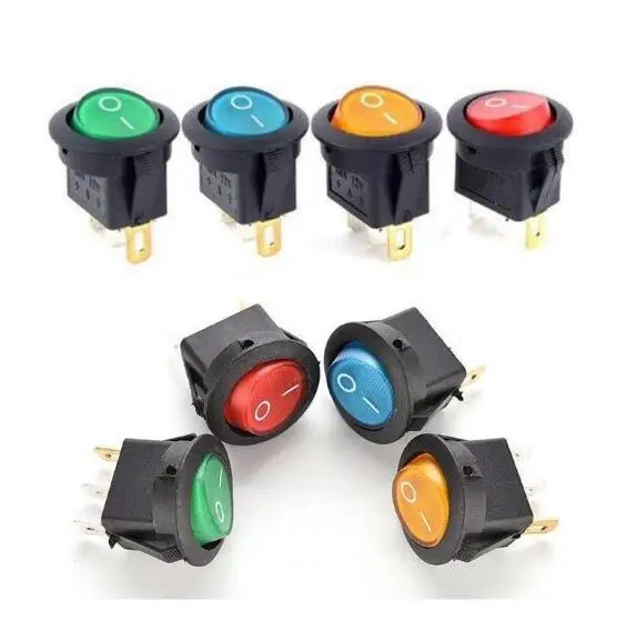 5PCS 12V 220V LED illuminuted rocker switch 20A 12V push button switch Car button lights ON/OFF Round light Switch