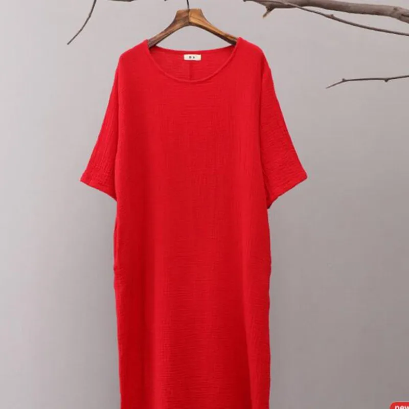 Женское элегантное платье из хлопка и льна 2020 повседневное свободное однотонное
