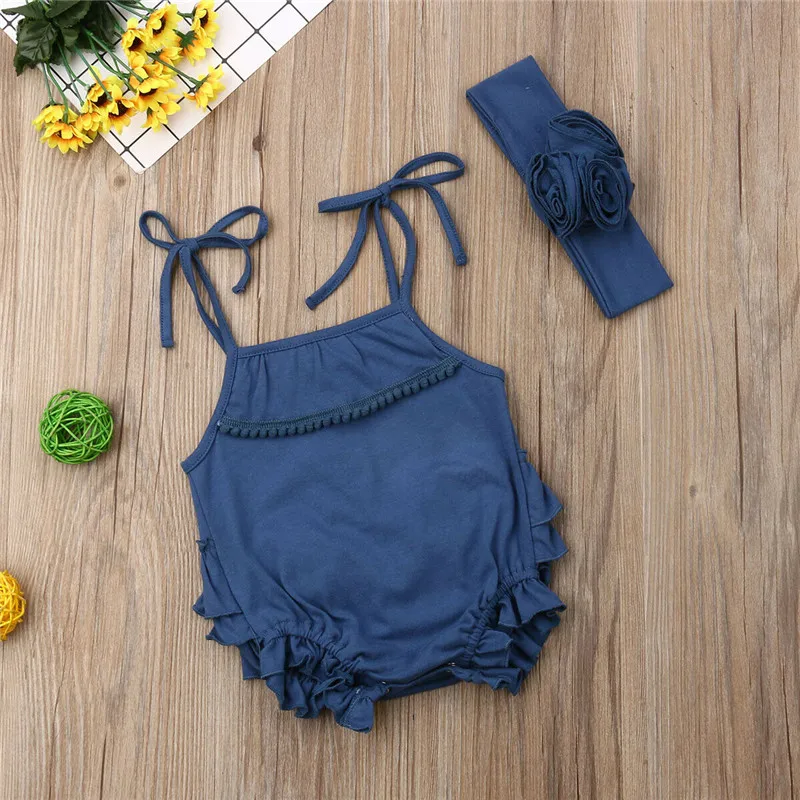 Baby Girl Bodysuits 2Pcs Newborn Girls Bodysuit Jumpsuit Headband Outfit Sunsuit Clothes Cotton O-neck Sleeveless | Мать и ребенок