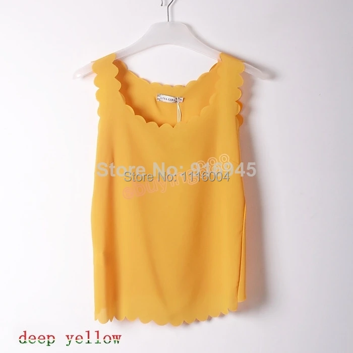 DHL 2014 New styles shirt candy colored chiffon petals wavy edge fashion tank tops women vest 50pcs | Женская одежда