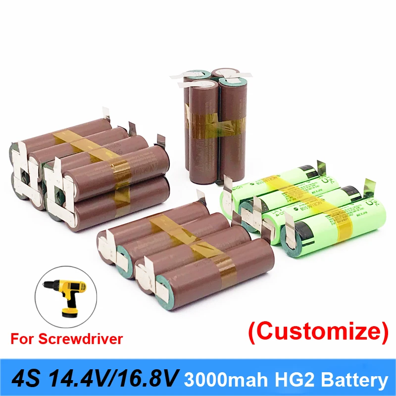 battery 18650 hg2 3000mAh 20amps for 14.4v 16.8v screwdriver weld soldering strip 4S 4S2P pack (customize) | Электроника