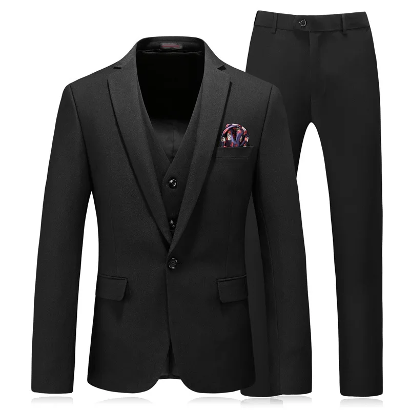 

coo2019 set three-piece men's business casual suit high-grade solid color slim wedding dress