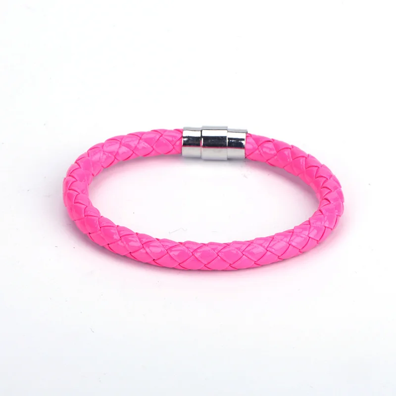hot pink Простые панковские разноцветные черные темно-синие оранжевые кожаные серебристые браслеты с магнитной застежкой браслет для пары унисекс - Окраска металла: hot pink
