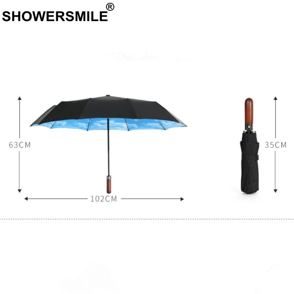 Автоматический зонт SHOWERSMILE для мужчин складной с белым облаком двухслойный