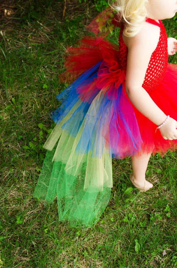 Lovely Girls Rainbow Color Sweep Tutu Dress Baby Fluffy Layers Tulle Ballet Tutus with Strap and Flower Hairbow Kids Party | Детская