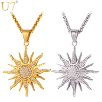 u7 brand big sunflower charm necklaces silvergold color stainless steel rhinestone pendant chain menwomen jewelry 2017 p1034