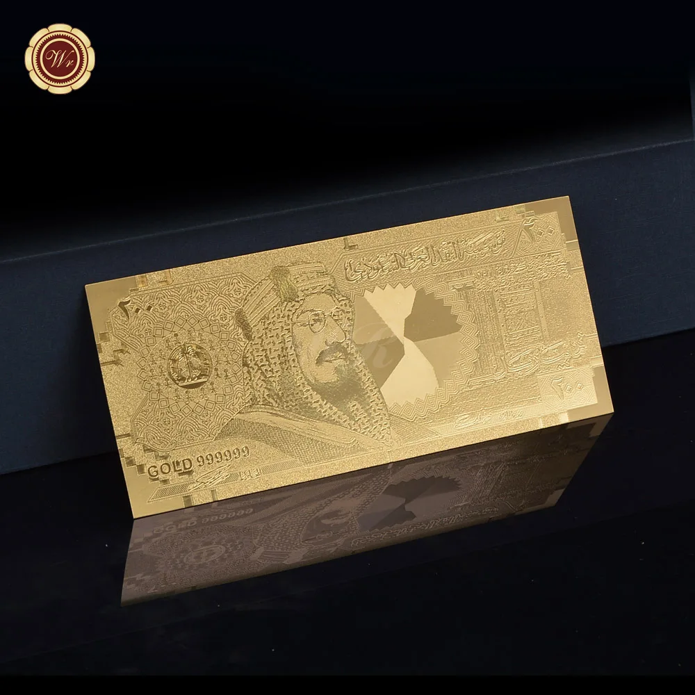 Золотая банкнота из Саудовской Аравии 200 риалов чистая 999.9% 24 K позолоченная для