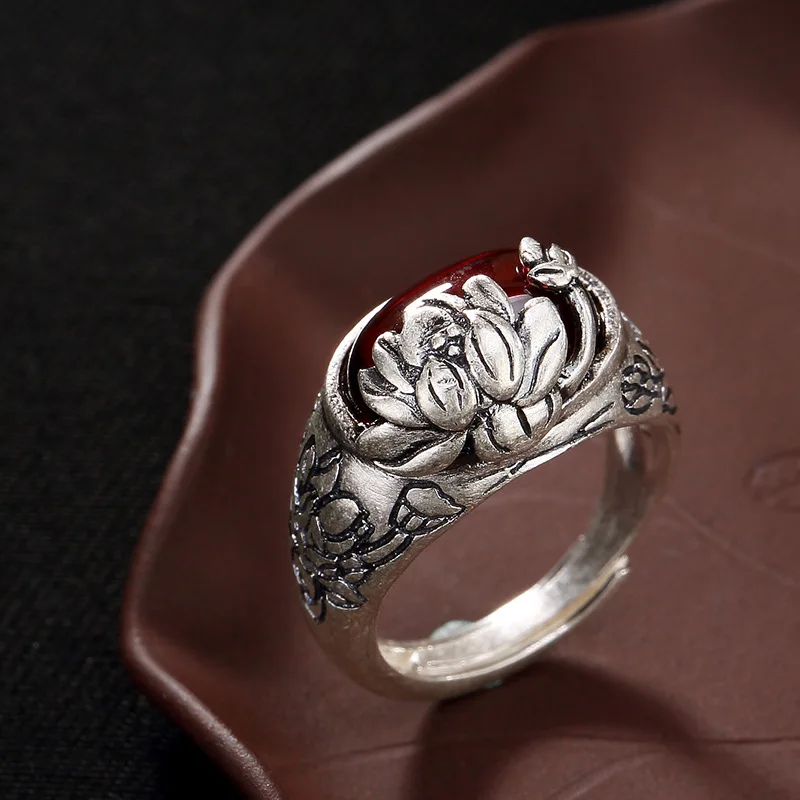 Серебряное S990 Zuyin Ретро матовое кольцо lotus mosaic открытие Ms. Высококачественное
