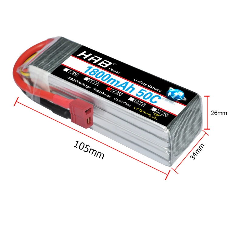 Батарея HRB RC Lipo батарея 14 8 в 1800 мА/ч 50C MAX 100C перезаряжаемая для вертолета