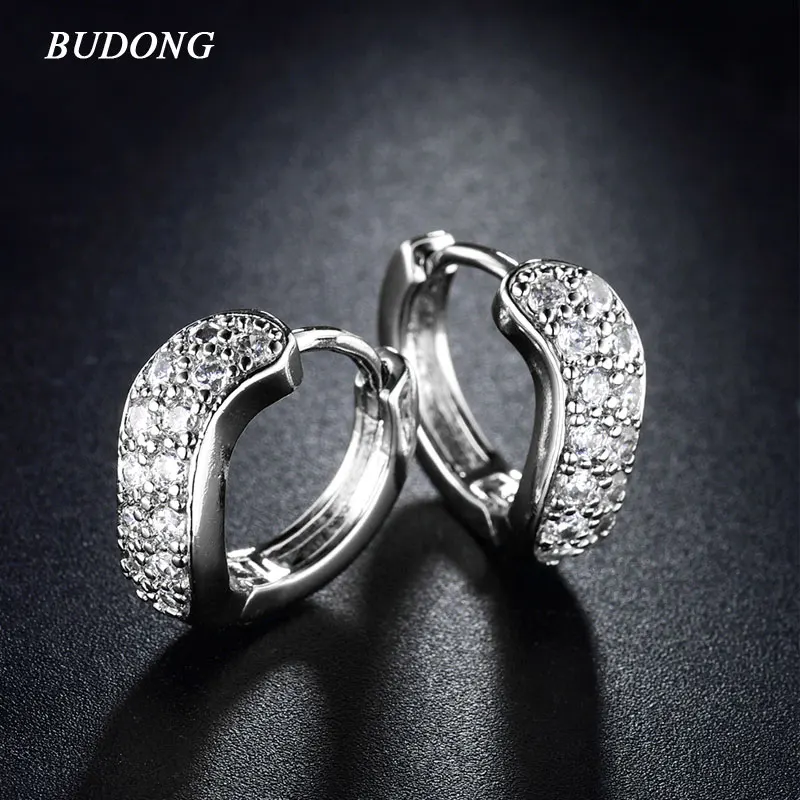 Женские свадебные серьги-кольца BUDONG CZ серьги белого/розового золота с
