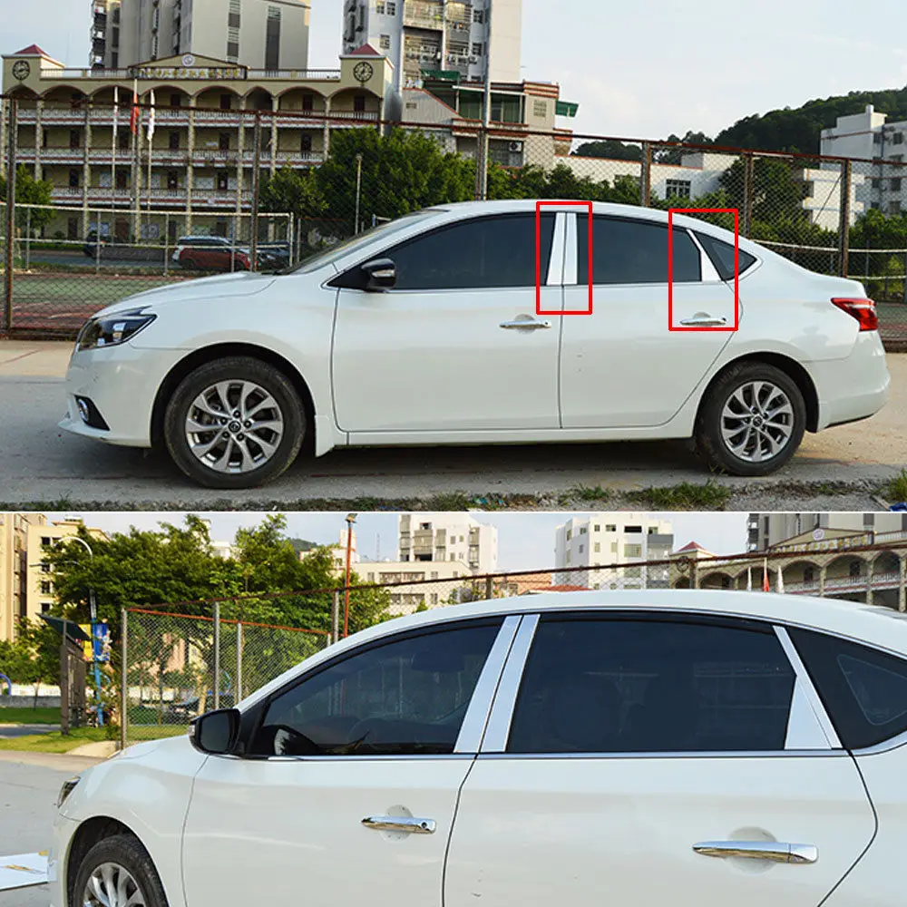BBQ@FUKA Fit For 2013- 2017 Nissan Sentra Car Window Pillar Post Cover Trim Accent Chrome Styling Sticker | Автомобили и