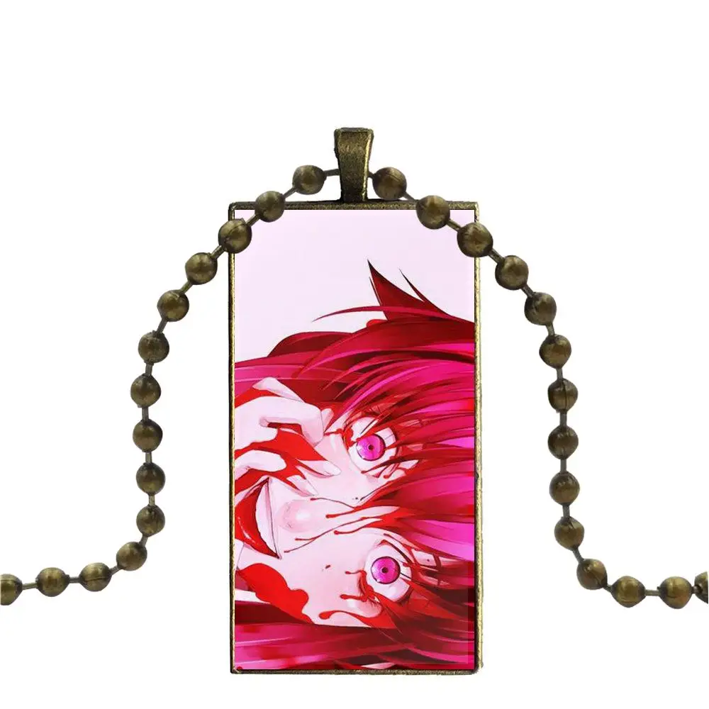 EJ Glaze For Men Women Mirai Nikki Gasai Yuno Glass Cabochon Jewelry Bronze Color With Long Pendant Choker Rectangle Necklace | Украшения и