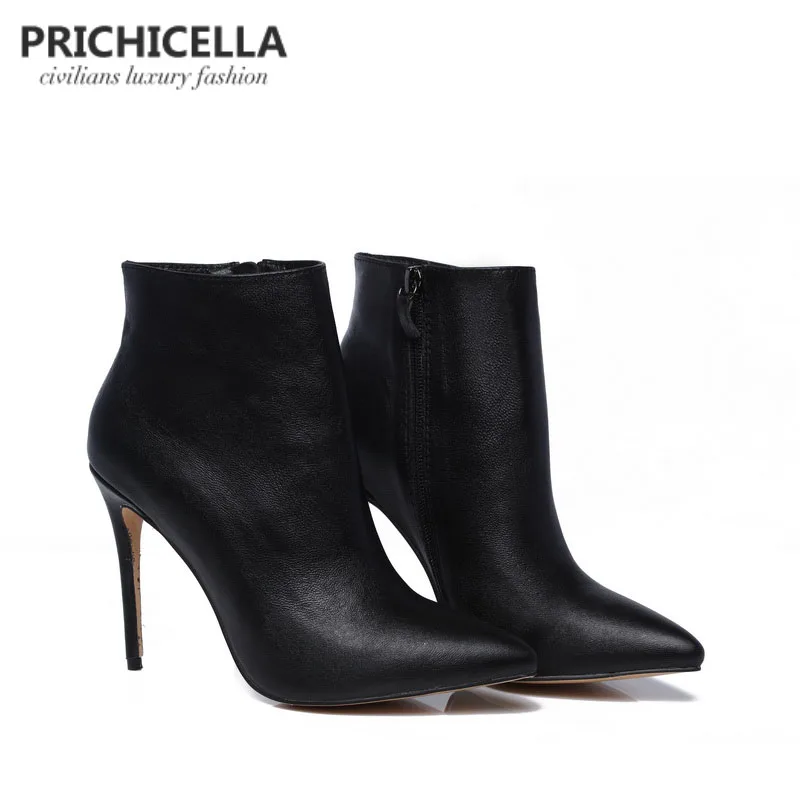 Женские зимние ботинки из натуральной кожи с острым носком|ankle booties|leather winter bootsboots