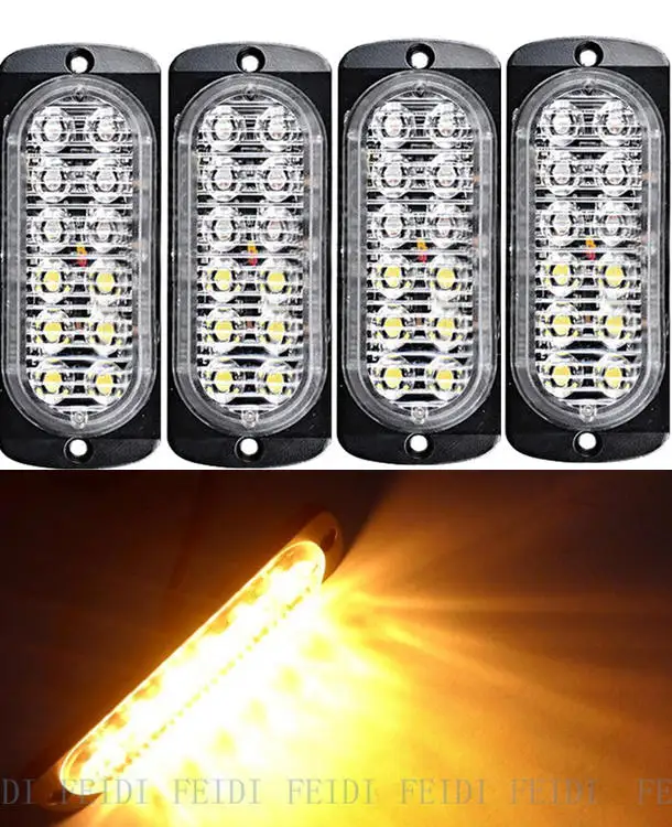 08012 4 шт. 12В 12Led 4*12 светодиодный стробоскоп аварийный предупреждающий светильник