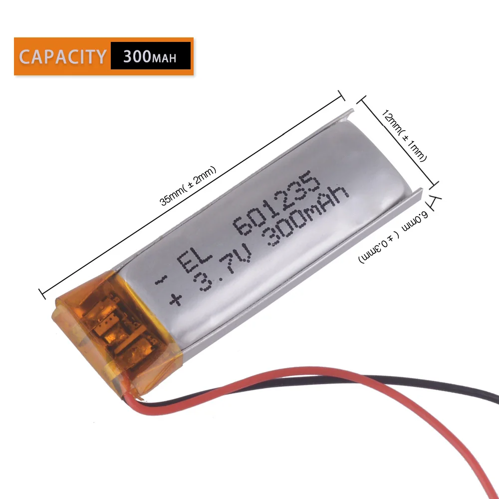 

3.7V 300mAh Rechargeable Battery 601235 Lithium Polymer Li-Po ion batteries For DIY Mp3 GPS PSP bluetooth Headphone Headset