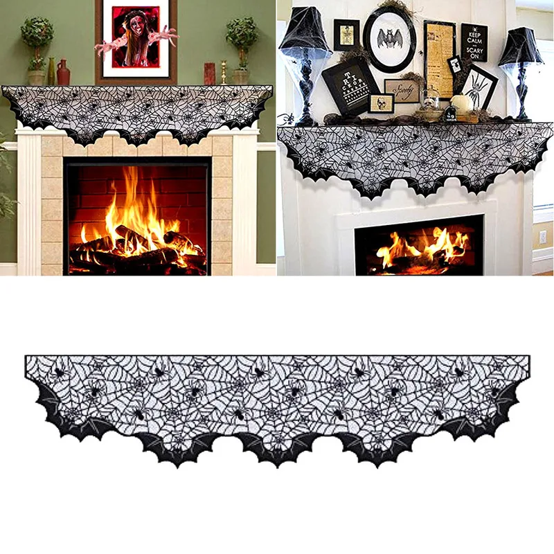 Хэллоуин камин ткань Декор летучая мышь паутина кружевная плита для вечерние