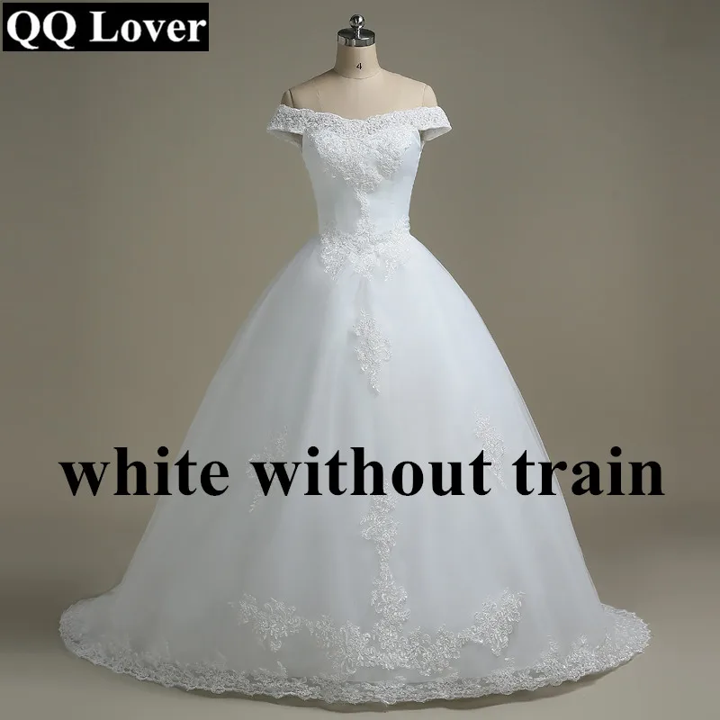 White without train QQ Lover свадебное платье с открытыми плечами Vestido De Noiva свадебное платье с вырезом лодочкой - Цвет: White without train