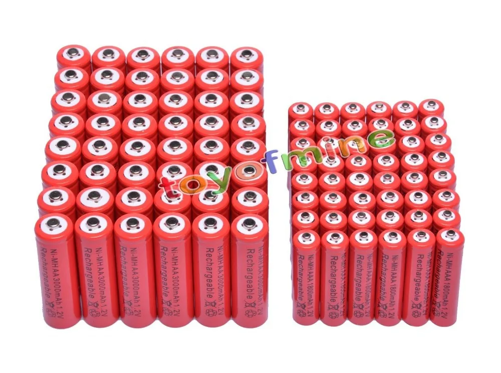 Фото 48x AA 3000mAh + AAA 1800mAh 1 2 V NiMH красный цвет аккумуляторная батарея 2A 3A|rechargeable battery|cell 1.2vnimh