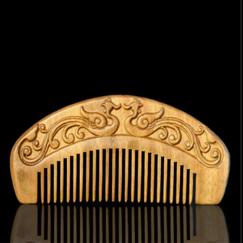 

Professional 100% Wooden Comb Anti-static Massage Natural Green Sandalwood Wood Comb Handmade Beauty Phoenix Hair Brush