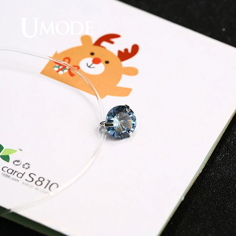 Ожерелье UMODE с подвеской круглым Цирконом для женщин простые цепочки прозрачного