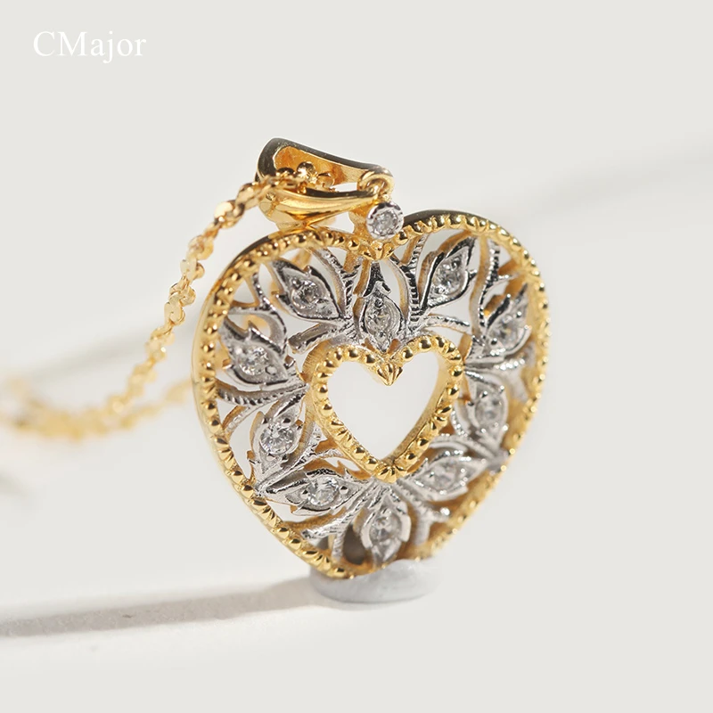 Cmajor S925 Серебряные регулируемые подвески винтажные дворцовые элегантные полые, в форме сердца CZ ожерелья для женщин