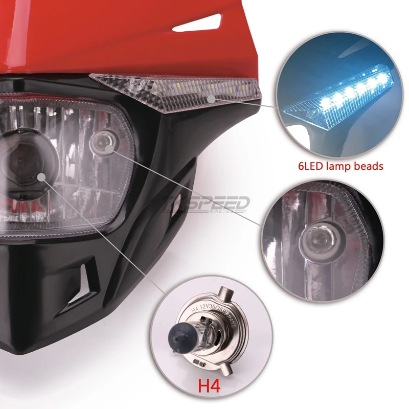 Универсальный H4 Мотоцикл головной светильник Байк мотокросс двойной спортивный