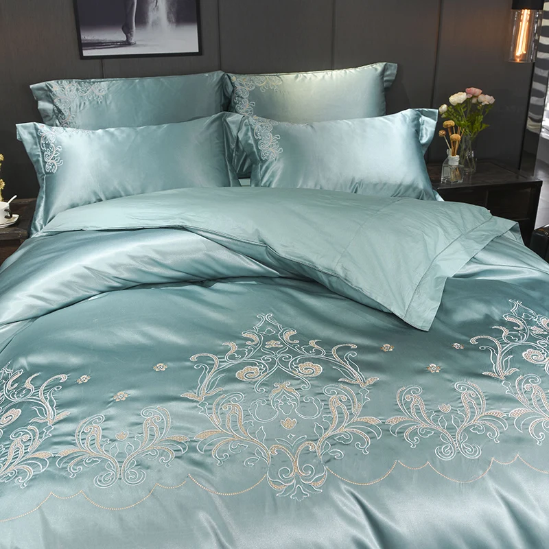 DIFUNINA Bamboo Cotton 4pcs Bedding Sets Solid Color silk embroidered Duvet Cover Pillow Bed Sheet Twin Queen King Size | Дом и сад