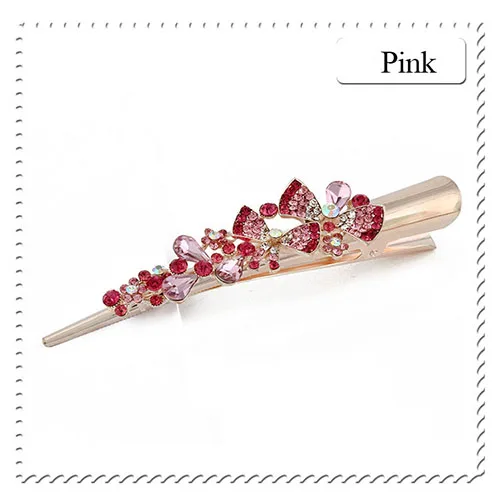 WZyj11 pink Модные цветочные банты кристаллы заколки для волос рога шпильки головной убор аксессуары для волос для женщин девочек заколки - Цвет: WZyj11 pink