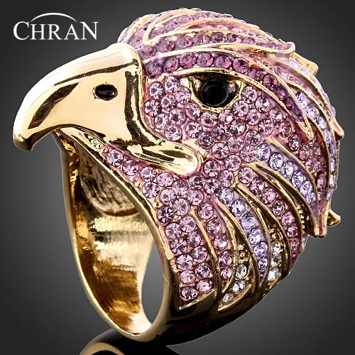 

CHRAN Elegant Purple Crystal Engagement Rings for Women Unique Gold Color Animal Design Eagle Jewelry Rings
