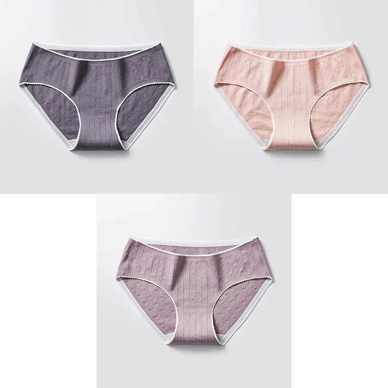 DarkGrey Pink Purple 3 Pcs Cotton Briefs Woman Panties Low Waist Breathable Antibacterial Female Panties Brand Quality New Briefs Underwear For Women - Цвет: DarkGrey Pink Purple