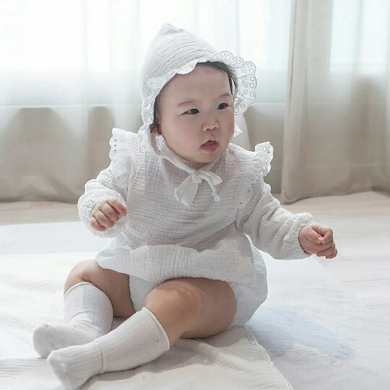 Комплект одежды для маленьких девочек боди из 100% хлопка + шапочка вечерние